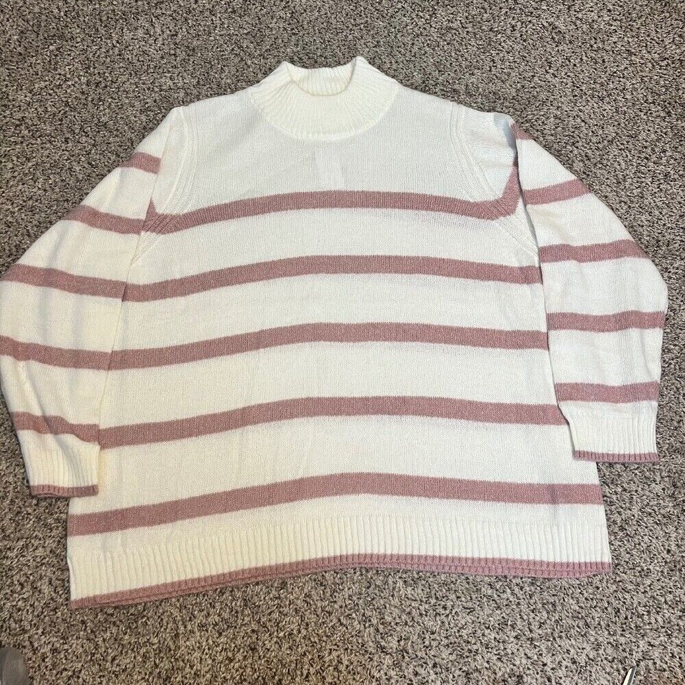 CJ Banks Striped Mock Neck Sweater Pullover Knit Top Casual 3X